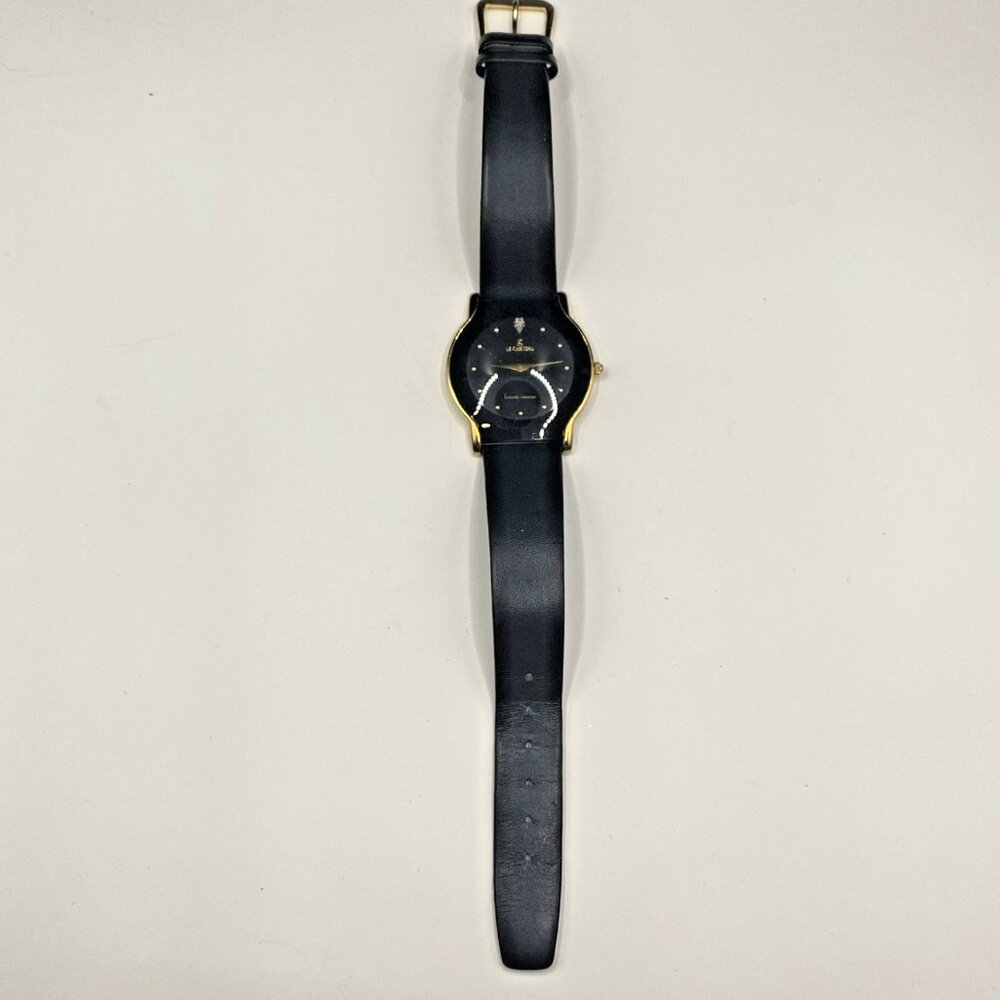 Le Chateau Womens Diamond 18k Gold Plated Watch Black Leather New Battery Works - Picture 2 of 9